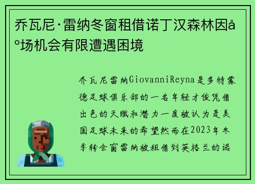 乔瓦尼·雷纳冬窗租借诺丁汉森林因出场机会有限遭遇困境