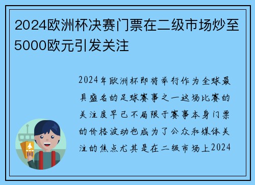 2024欧洲杯决赛门票在二级市场炒至5000欧元引发关注 2024欧洲杯决赛门票在二级市场炒至5000欧元引发关注